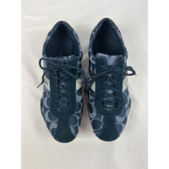 Coach Jayme Sneakers Blue 5.5 M Logo Print Retro Style Low Profile - Picture 2 of 8